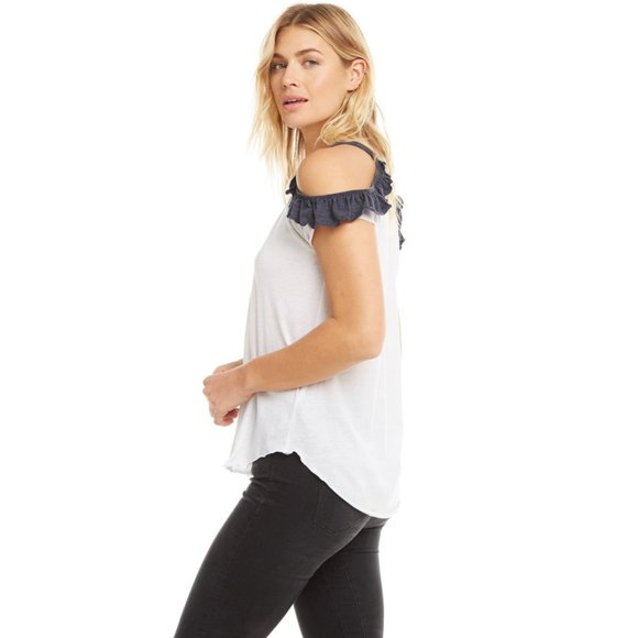 NEW Chaser Open Cold Shoulder Raglan Cutout Cutouts Ruffle Strappy Baseball Tee - Picture 3 of 8